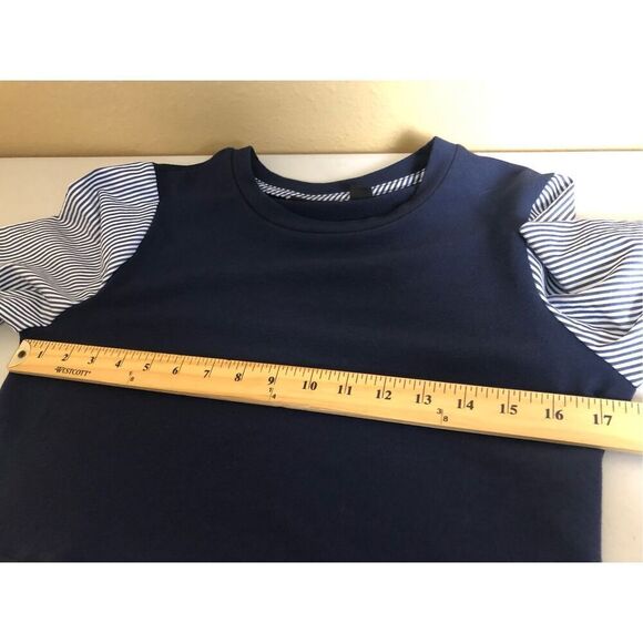 Halogen  Blouse Long Bell Sleeves  Navy Blue Striped Size S - Picture 9 of 13